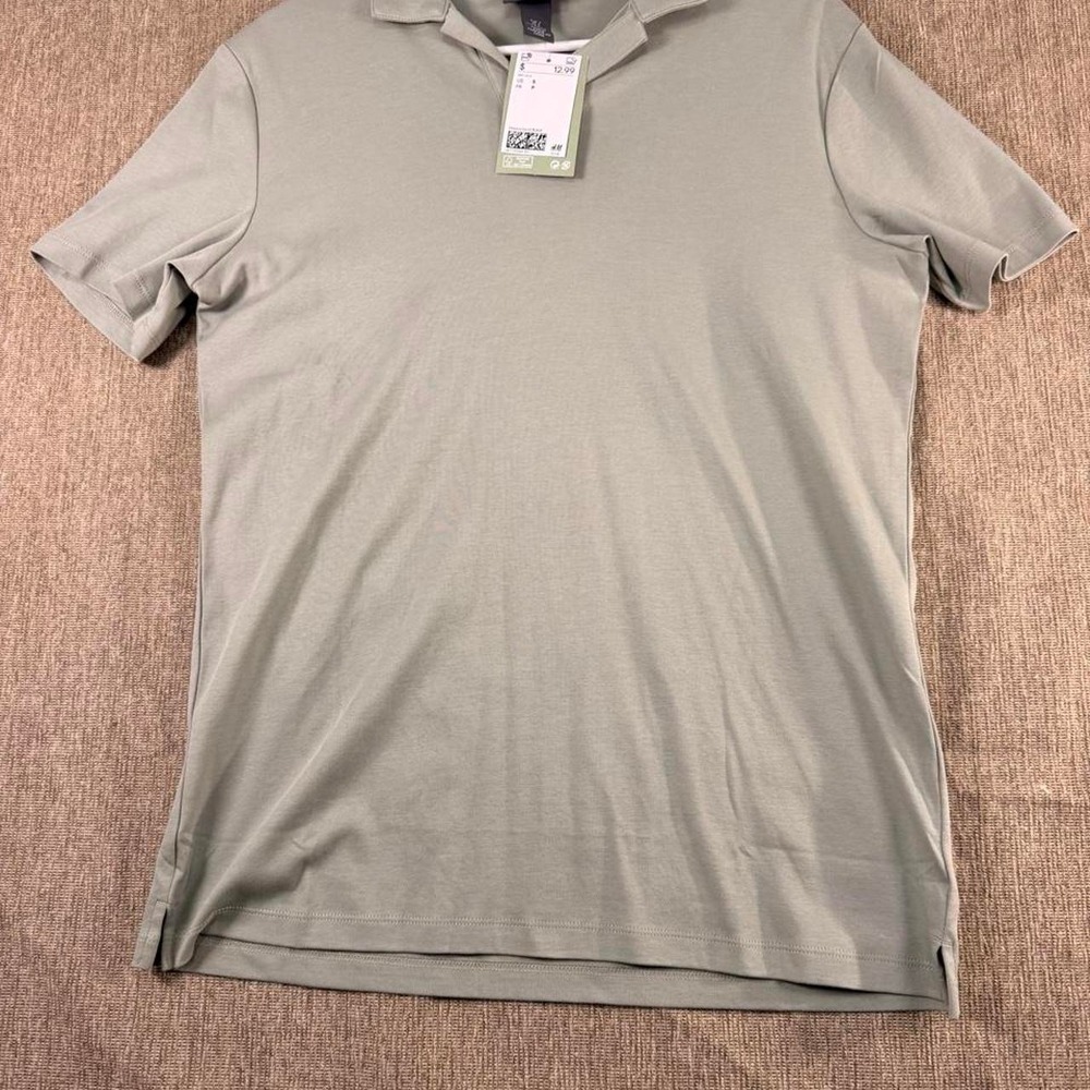H&M Mens Sage Green Cotton Short Sleeve Polo Shirt Size S NWT 0963674-004